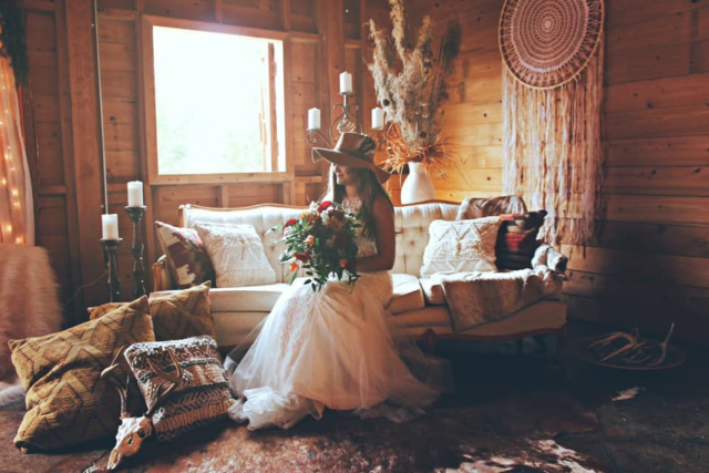 bell house wedding venue bride with hat barn