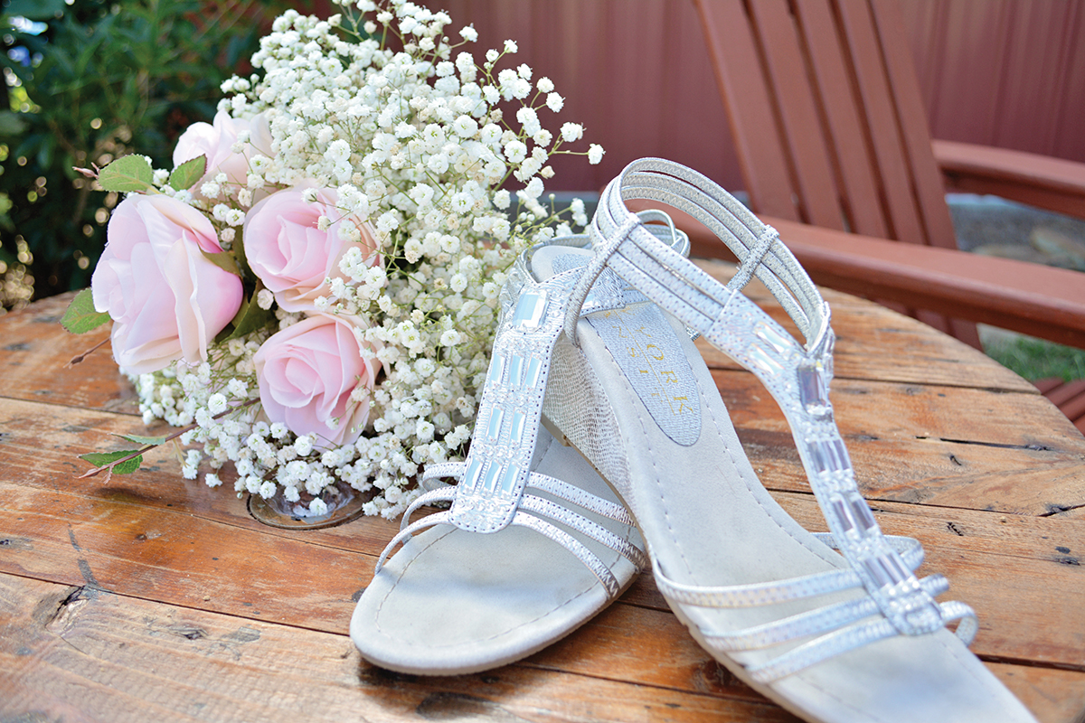 Shannon + Chris Naylor wedding bouquet bride's shoes