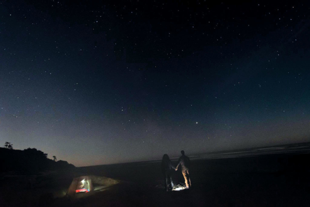 thomas + megan engaged camping night sky stars
