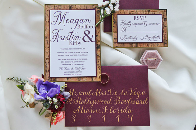 hand lettering burgundy custom invitation