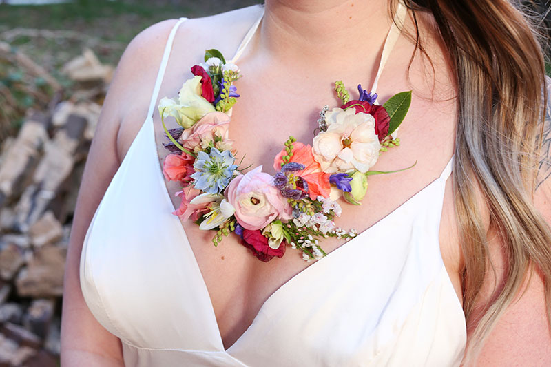 colorful wedding flowers as a necklace