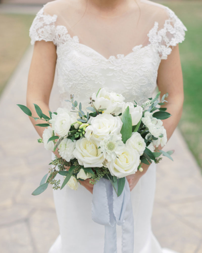 southern wedding country bride's bouquet closeup white flowers