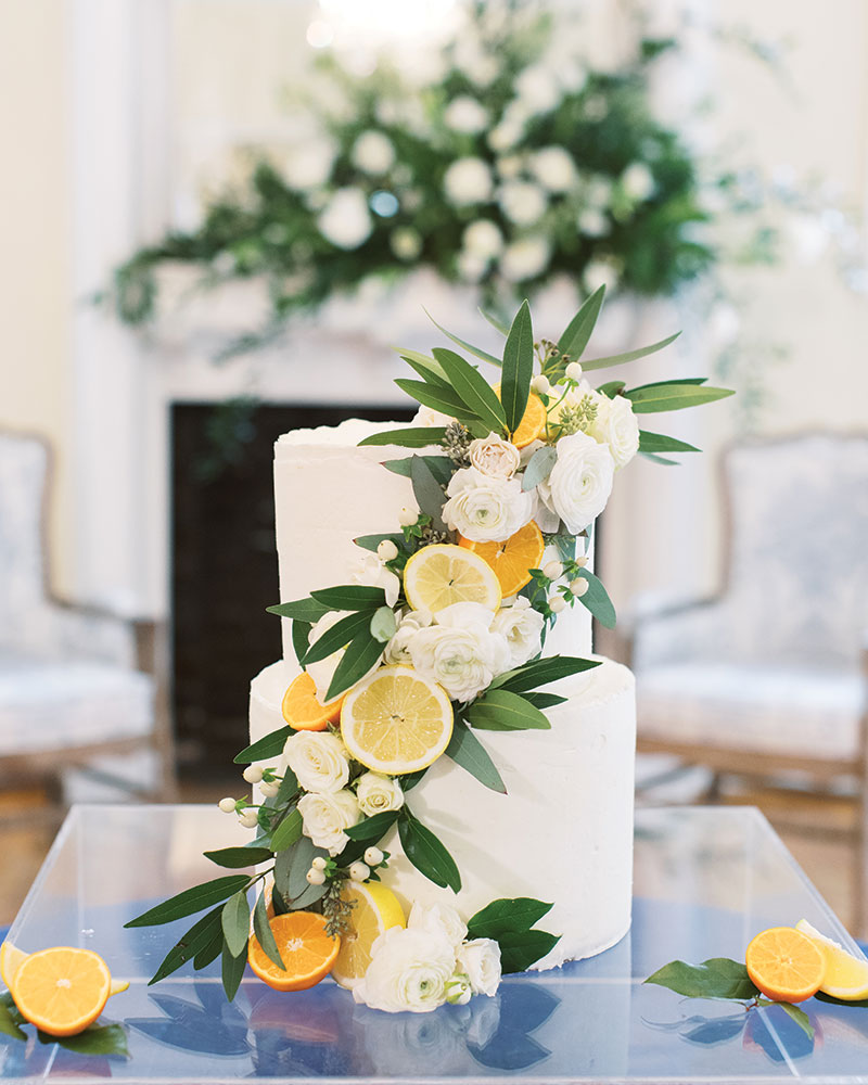 southern wedding country wedding cake white with lemons and oranges