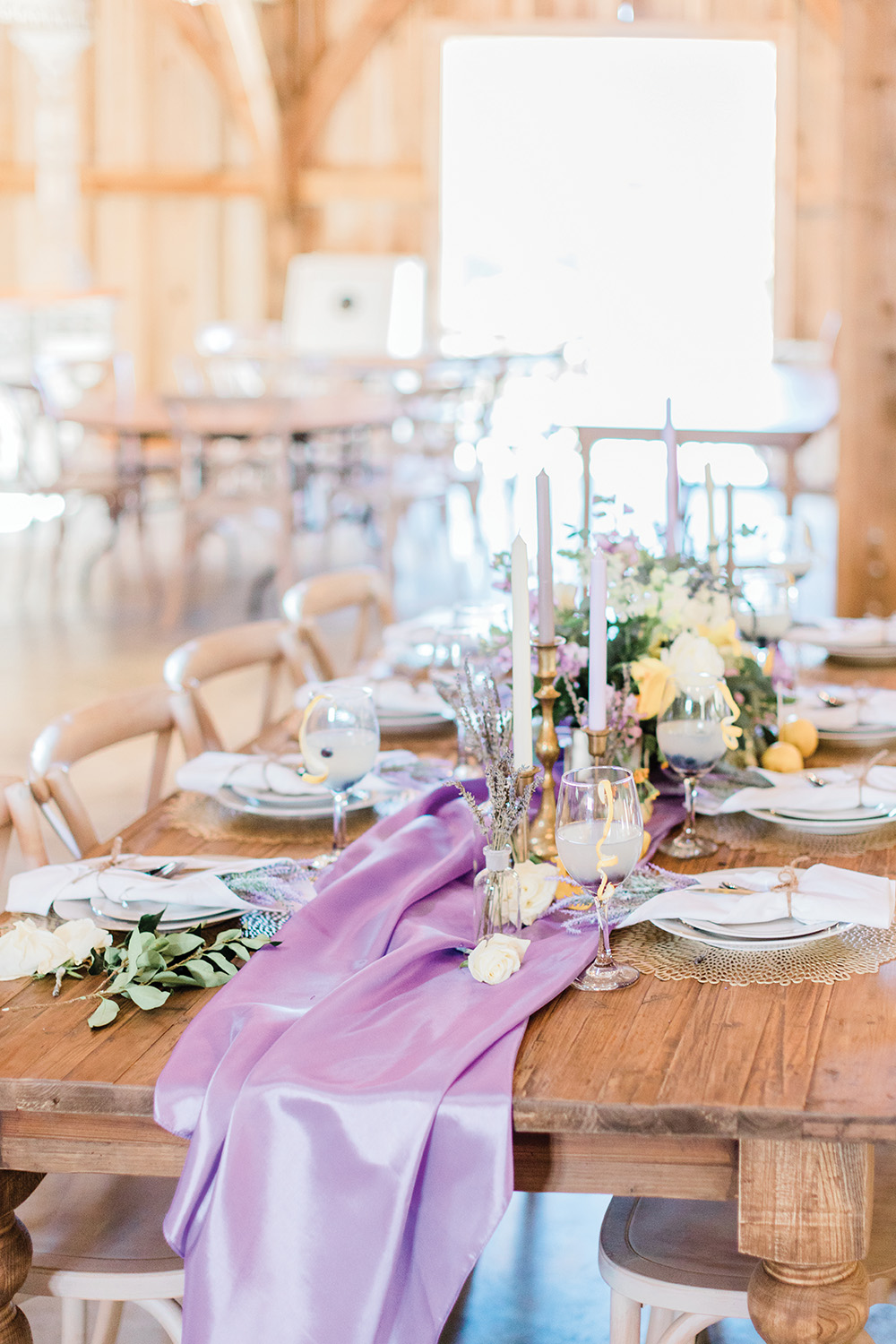 lemon and lavender wedding theme table centerpieces