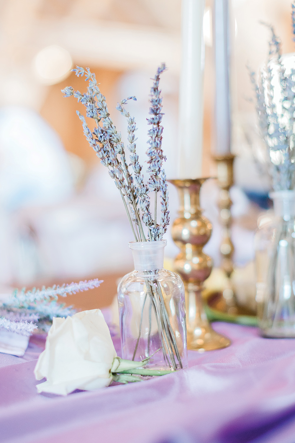 fresh lavender in glass jar wedding table decoration