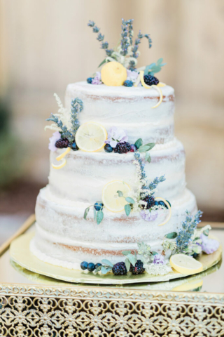 wedding cake vintage icing with lemon and fresh lavender and berries