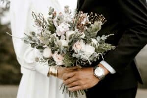 wedding planning closeup on bouquet